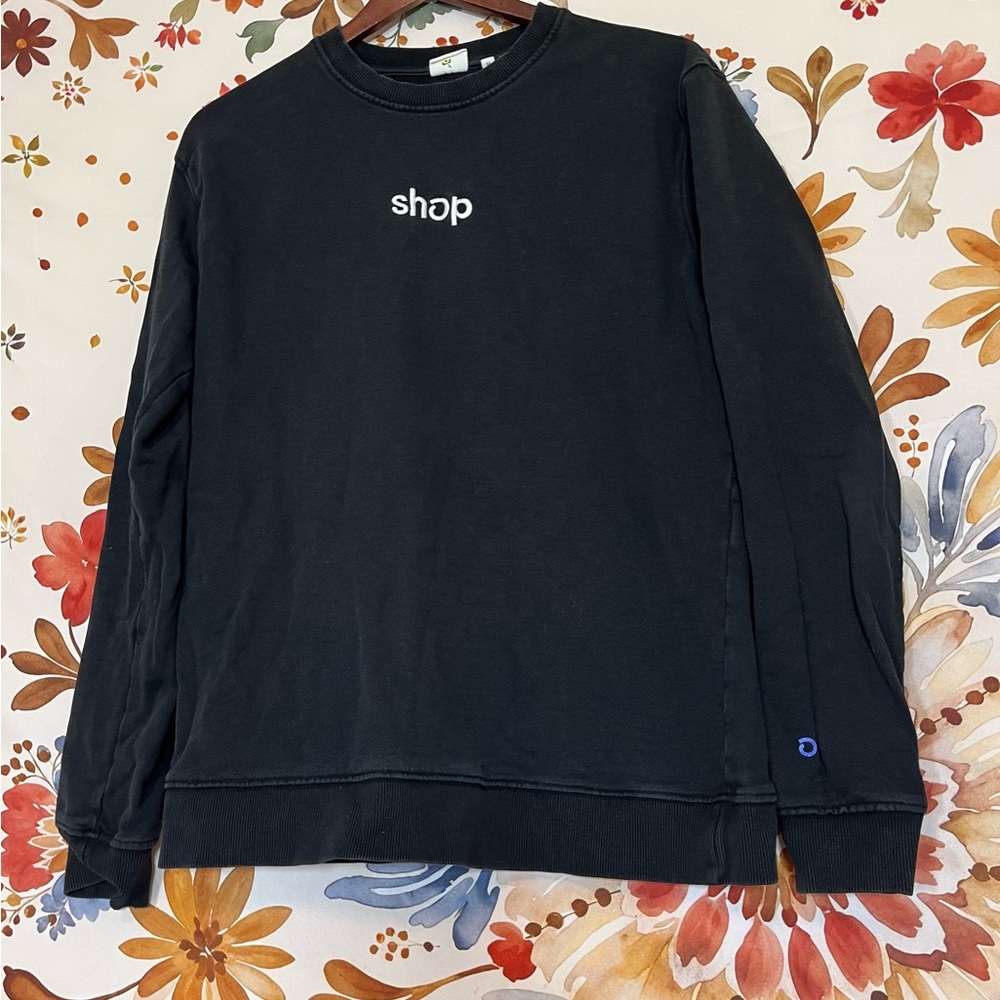 Kotn M “Shop” Embroidered Black Faded Fall Winter Classic Sweatshirt School